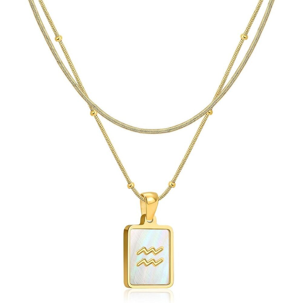 Unique Aquarius Zodiac Necklace - Gold-Plated Natural Shell with Adjustability